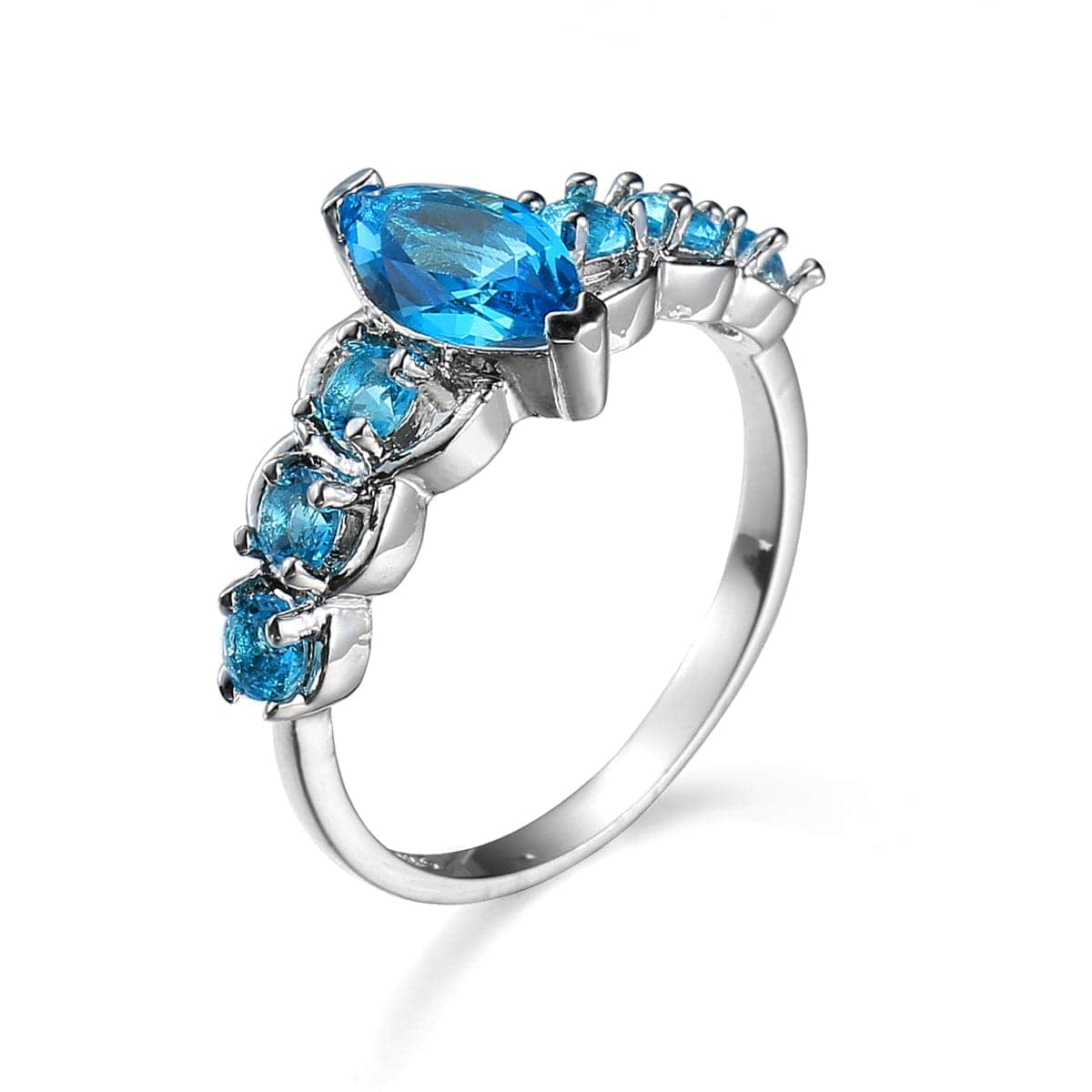 Sea Blue Crystal & Silvertone Marquise Ring