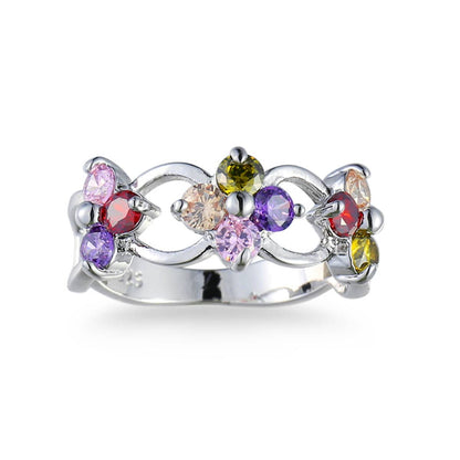 Purple Cubic Zirconia & Silvertone Floral Ring-3