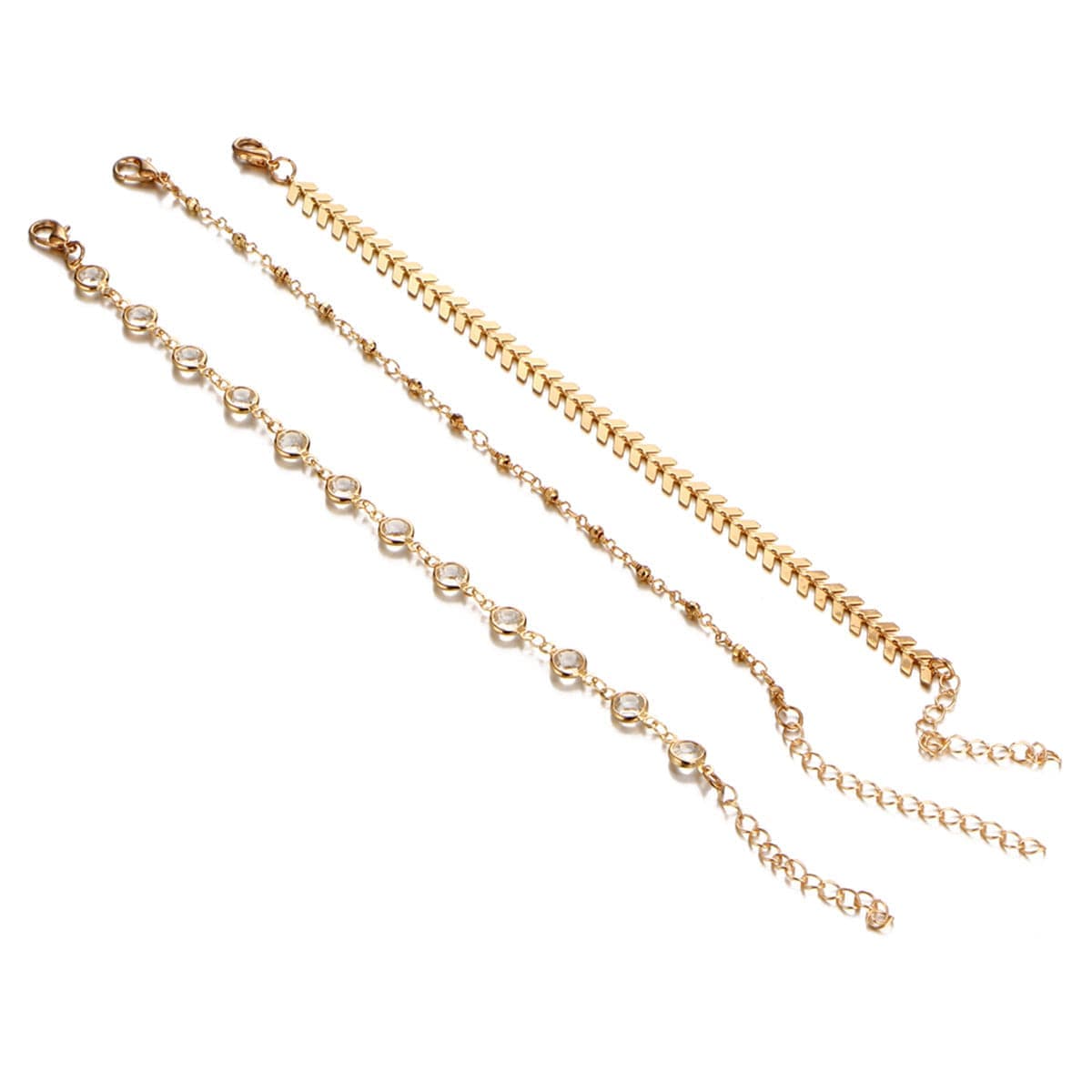 Crystal & Goldtone Station Anklet Set