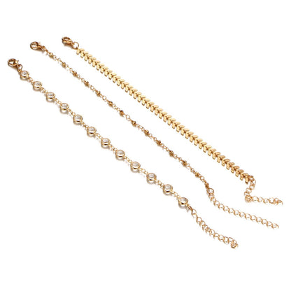 Crystal & Goldtone Station Anklet Set