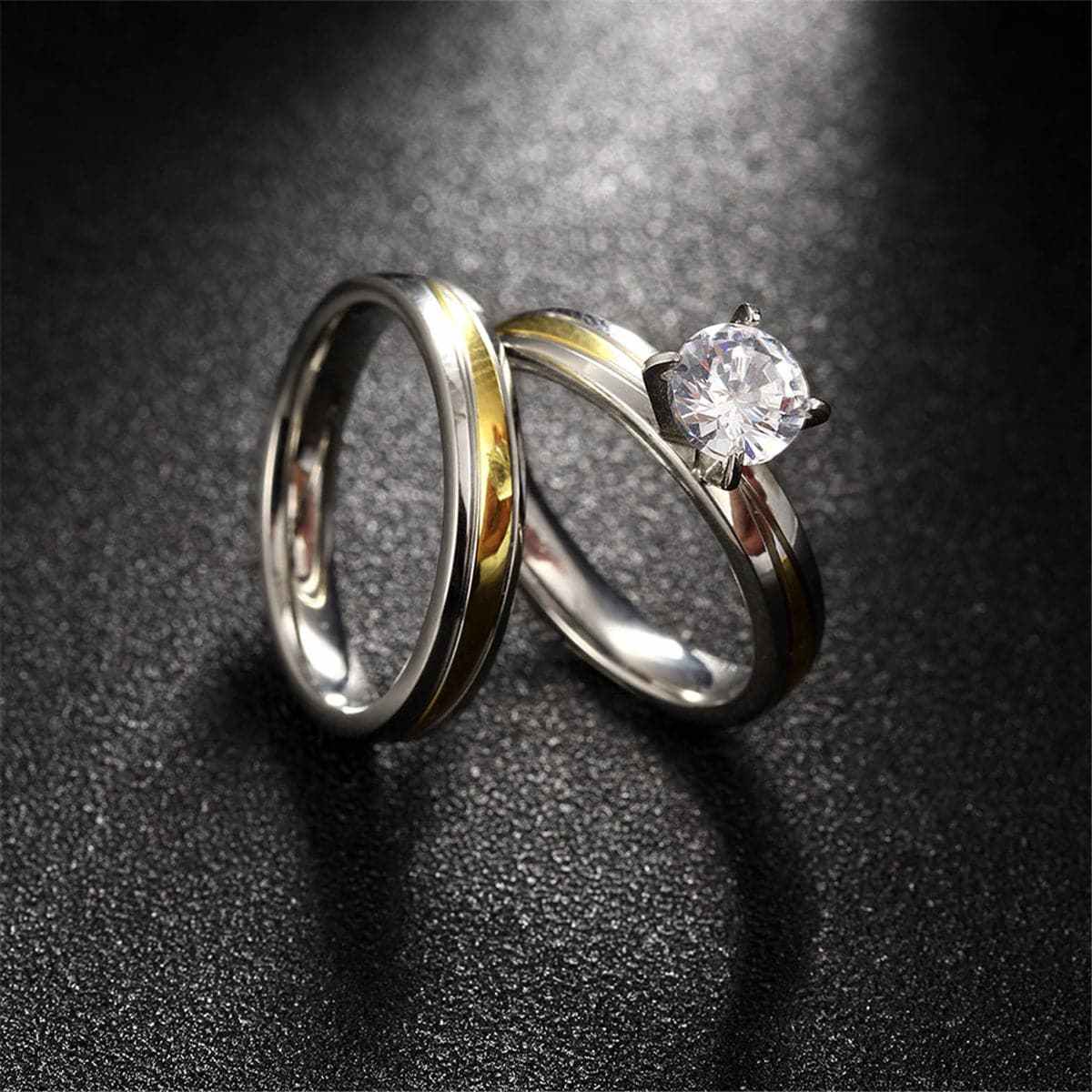 Cubic Zirconia & Two-Tone Stackable Ring Set