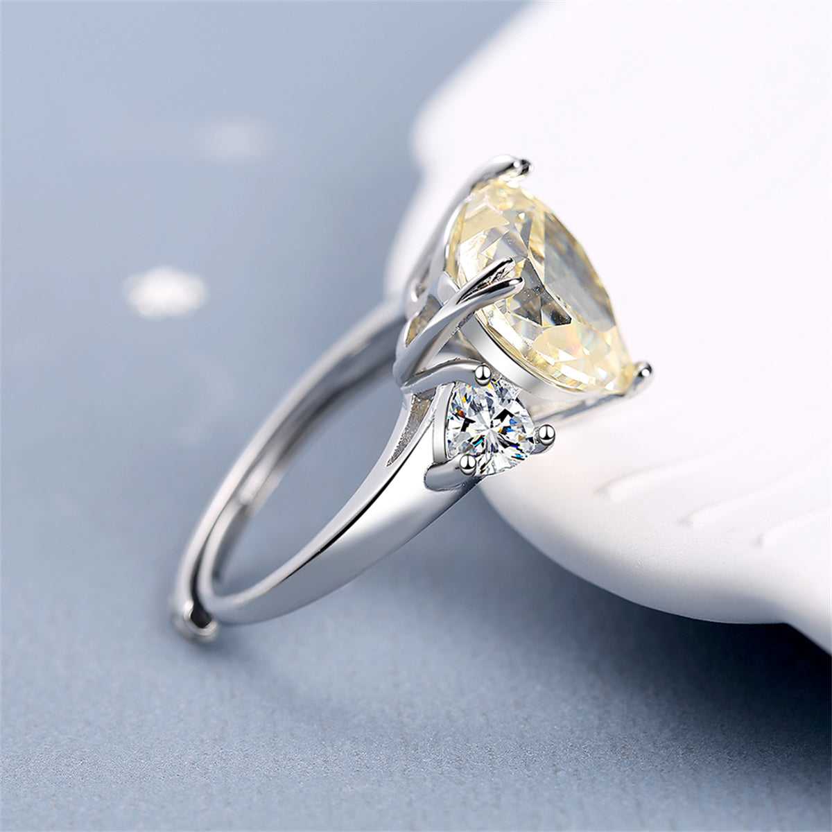 Cubic Zirconia & Crystal Silvertone Heart Ring-5