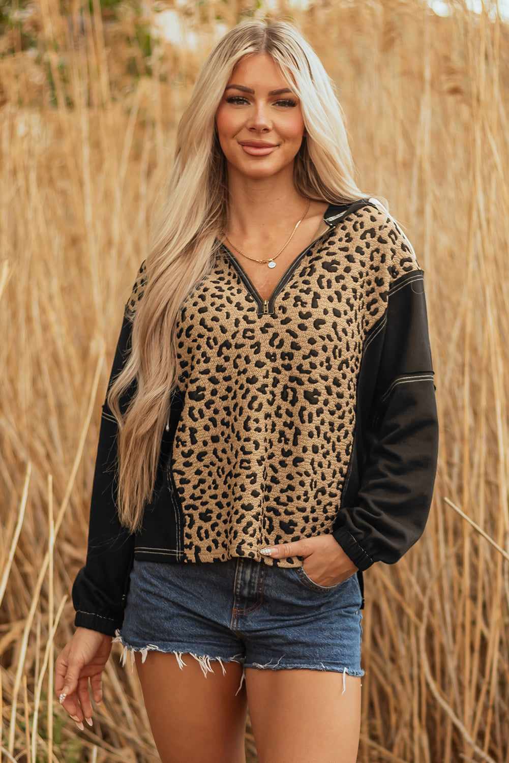 Monanaya Cuff Quarter Zip Hoodie