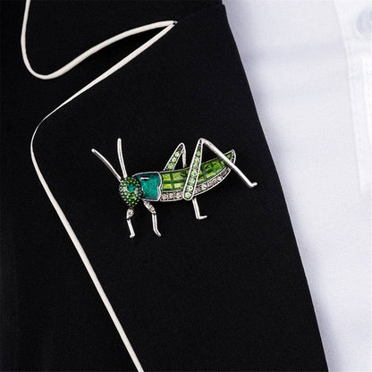Cubic Zirconia & Silvertone Locust Brooch