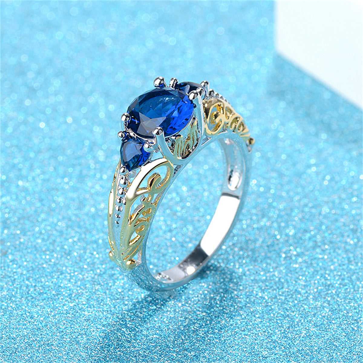 Navy Crystal & Two-Tone Heart-Cut Ring-2