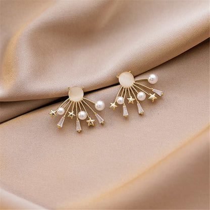 Cats Eye & Pearl Goldtone Star Stud Earrings