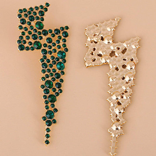 Green Cubic Zirconia & Goldtone Lightning Stud Earrings