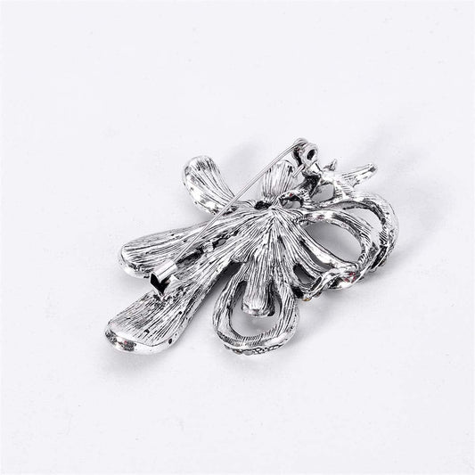 Black Cubic Zirconia & Silvertone Flower Brooch