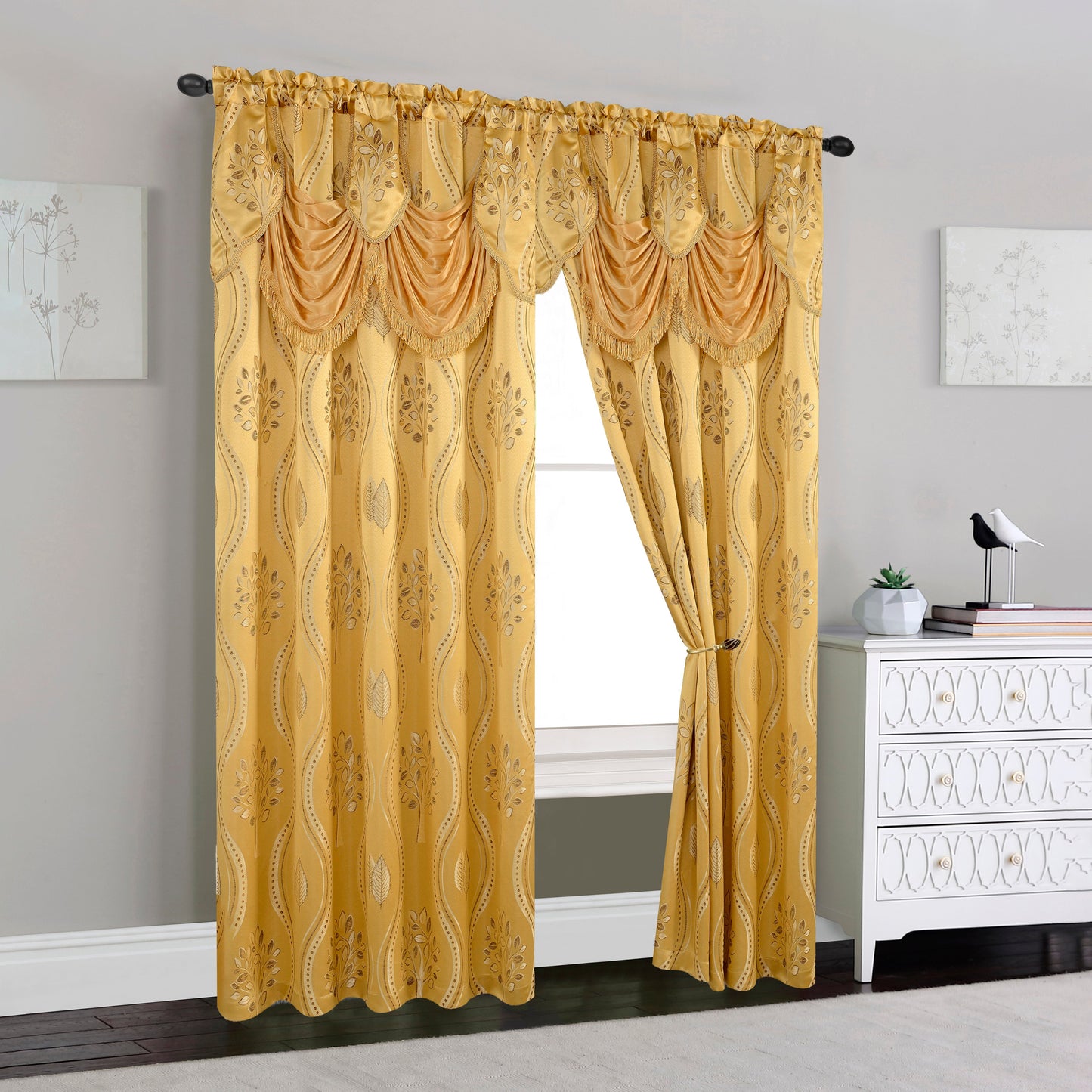 Elegant Comfort Set of 2 Aurora Curtain Panels- Attached Valance - Rod Pocket- 54" W x 84" L