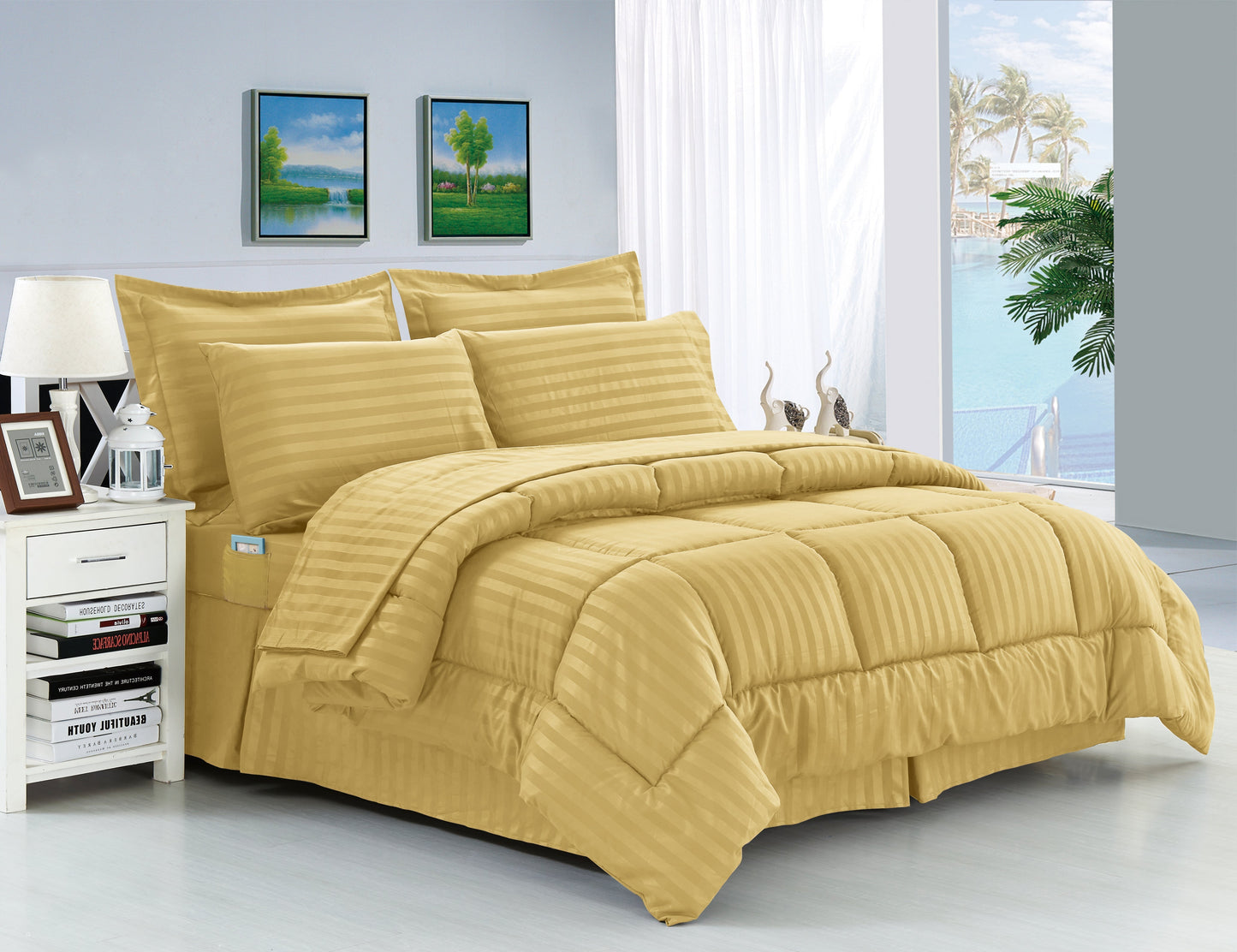 Mocassi 8 Piece Stripe Pattern Bed-in-a-Bag Comforter Set