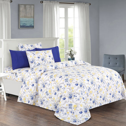 Elegant Comfort 6-Piece Floral and Stripe Pattern Sheet Set - Soft as a Hotel Premium Quality Bedding