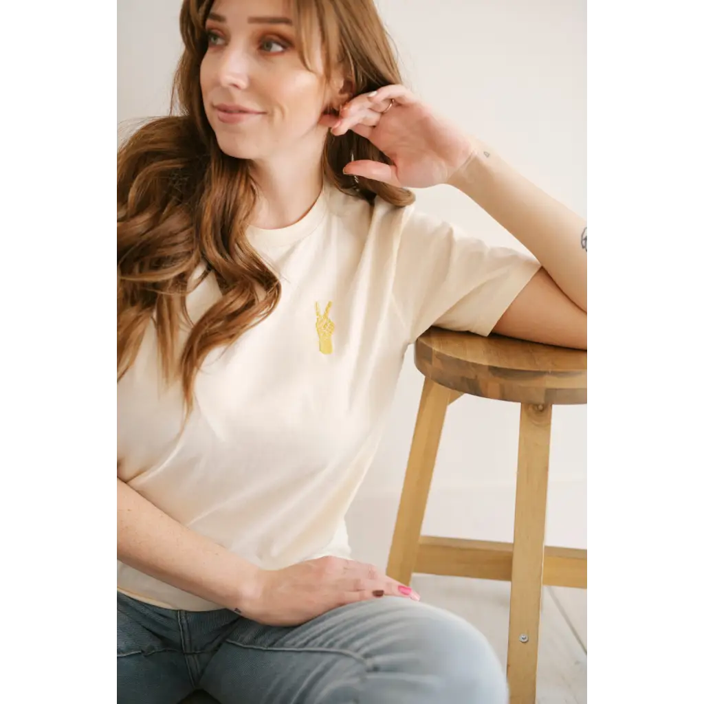 Good Vibes Embroidered Peace T-Shirt for Adults