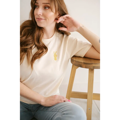Good Vibes Peace Embroidered Tee in Cream