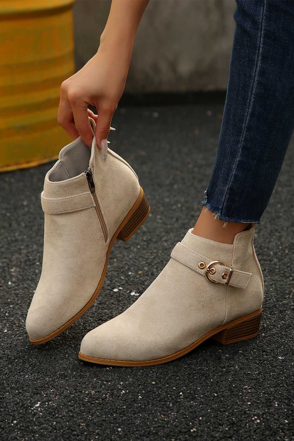 Threaded Pear Eleanor Chunky Heel Suede Boots