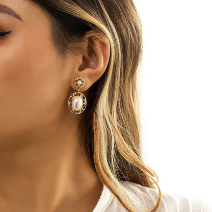Pearl & Goldtone Filigree Drop Earrings