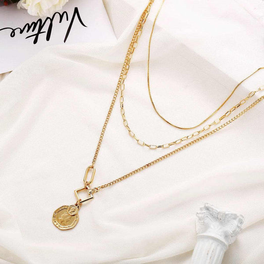 Goldtone Coin Pendant Layer Necklace