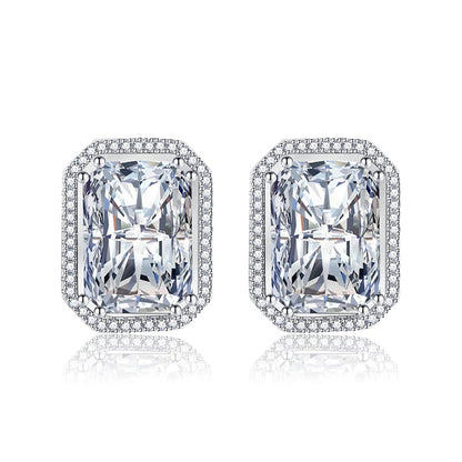 Clear Radiant Crystal & Cubic Zirconia Silvertone Halo Stud Earrings