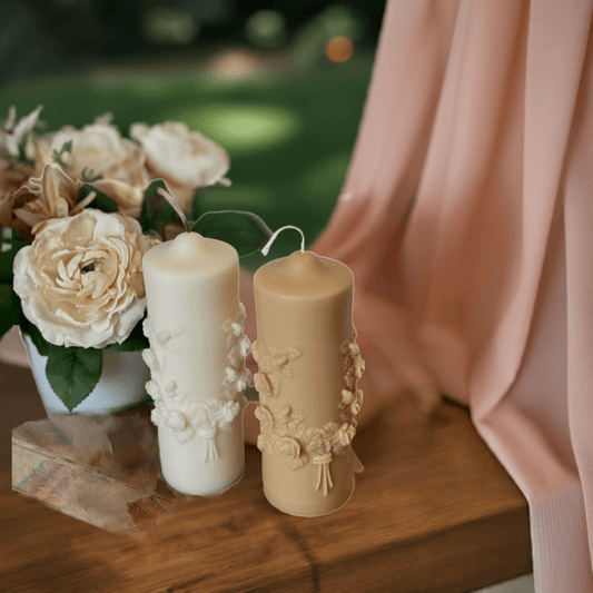 Handmade Floral Pillar Soy Wax Candle – Elegant and Scented Decor