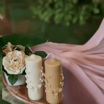 Floral Soy Wax Candle – Handcrafted Pillar Design for Your Home