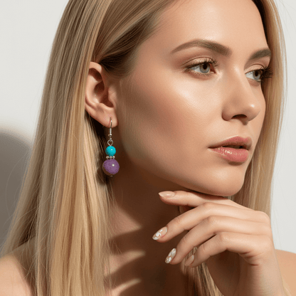 Purple Jade & Silvertone ‌Gourd-Shape Hook Earrings