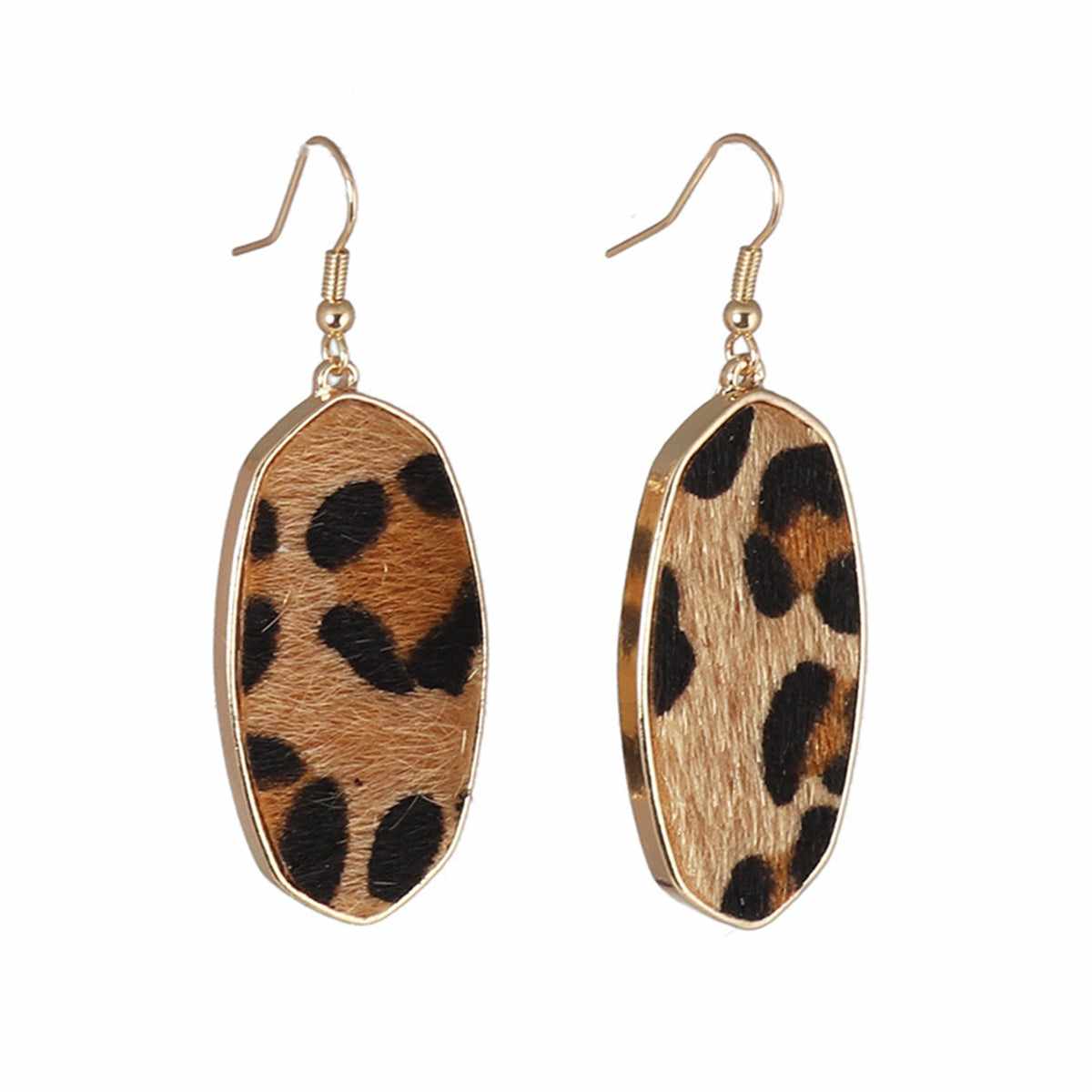 Brown Polyurethane & Goldtone Leopard-Print Oval Drop Earrings