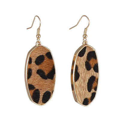 Brown Polyurethane & Goldtone Leopard-Print Oval Drop Earrings