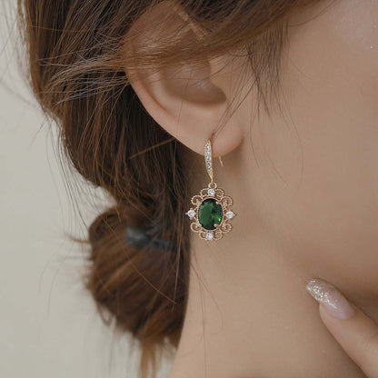 Green Crystal & Cubic Zirconia Goldtone Oval-Cut Flower Hook Earrings