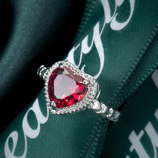 Rose Crystal & Silvertone Heart Ring