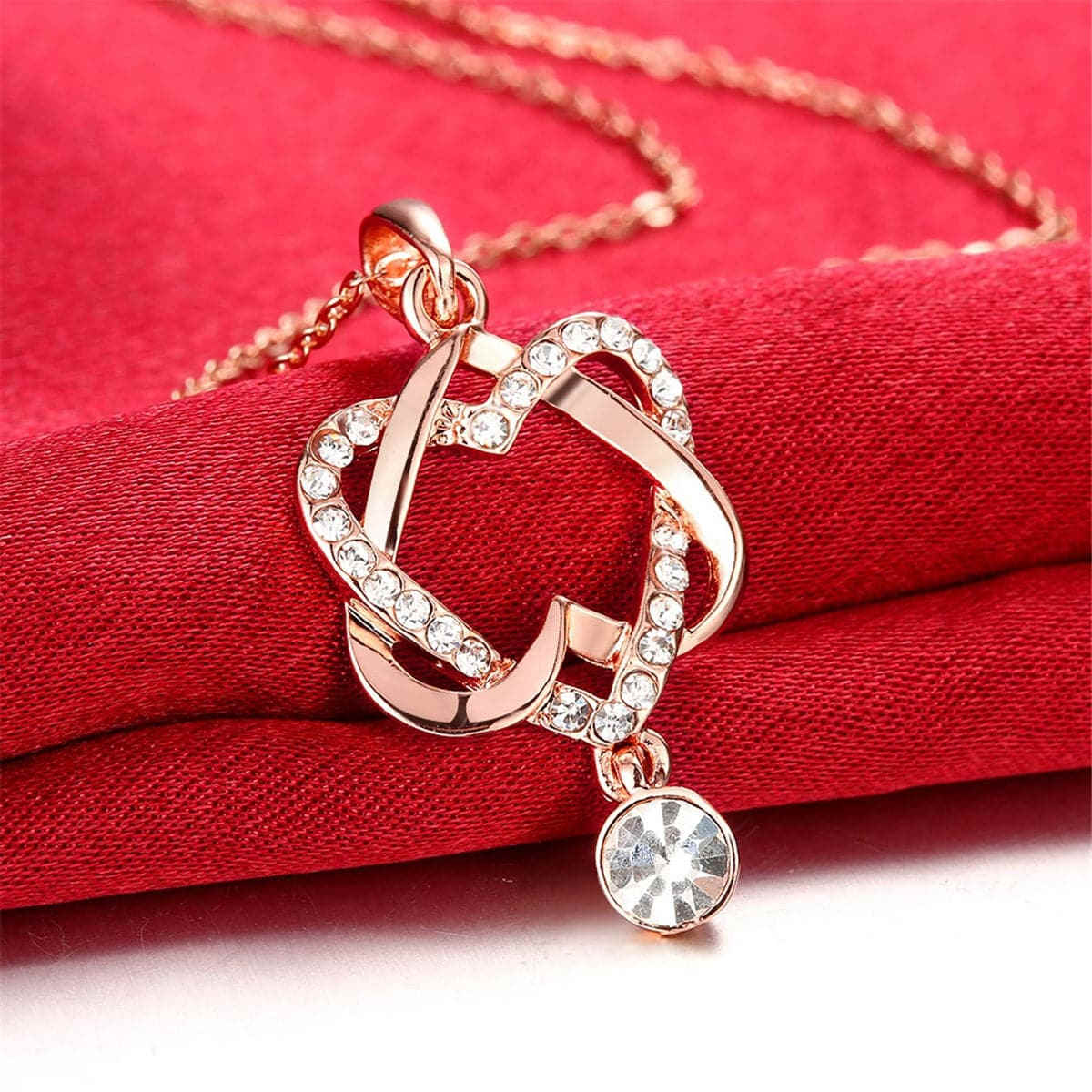 Cubic Zirconia & Rose Goldtone Crisscross-Heart Pendant Necklace