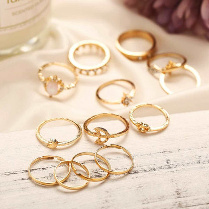 Cubic Zirconia & Goldtone Celestial Ring Set