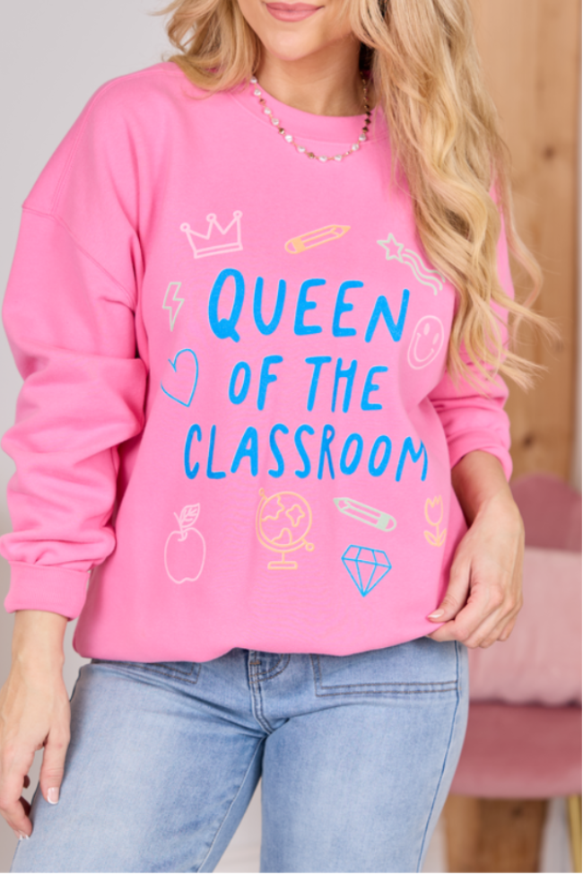 Queen Of The Classroom Pink Graphic Sweatshirt
