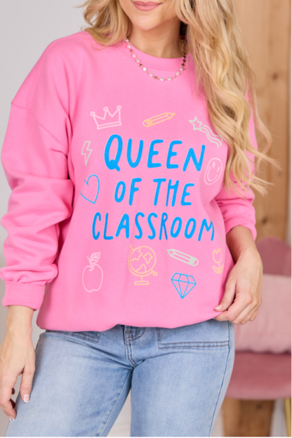 Queen Of The Classroom Pink Graphic Sweatshirt