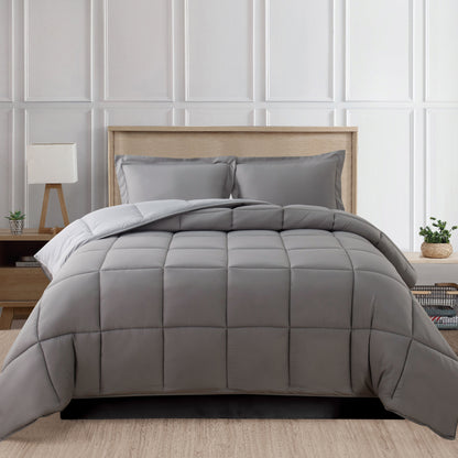 Elegant Comfort Reversible 3-Piece Box Stitched Comforter & Shams - Duvet Insert with 4 Corner Tabs