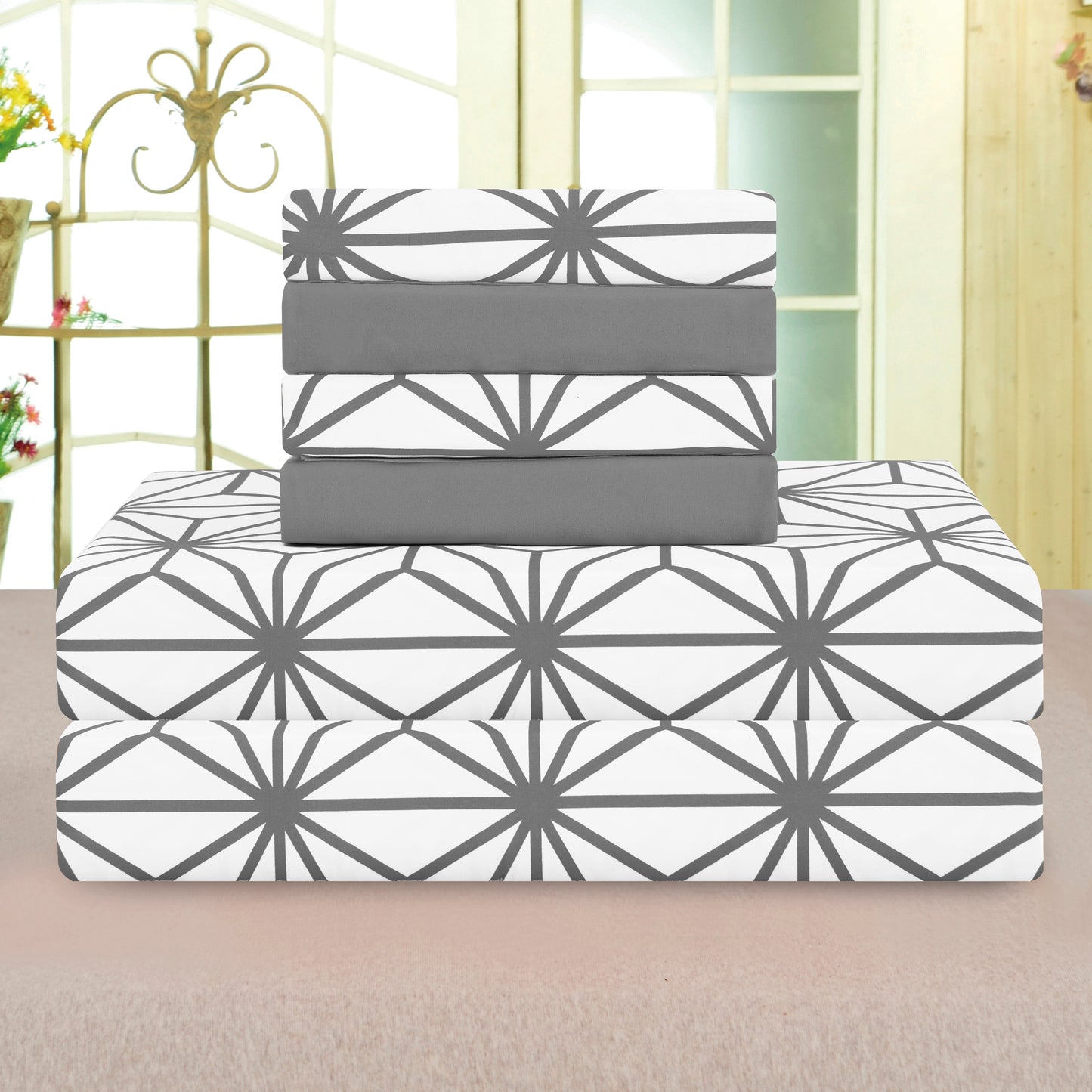 Elegant Comfort 6-Piece Cube Bed Sheet Set  - Geometric Pattern - Soft as a Hotel Premium Quality