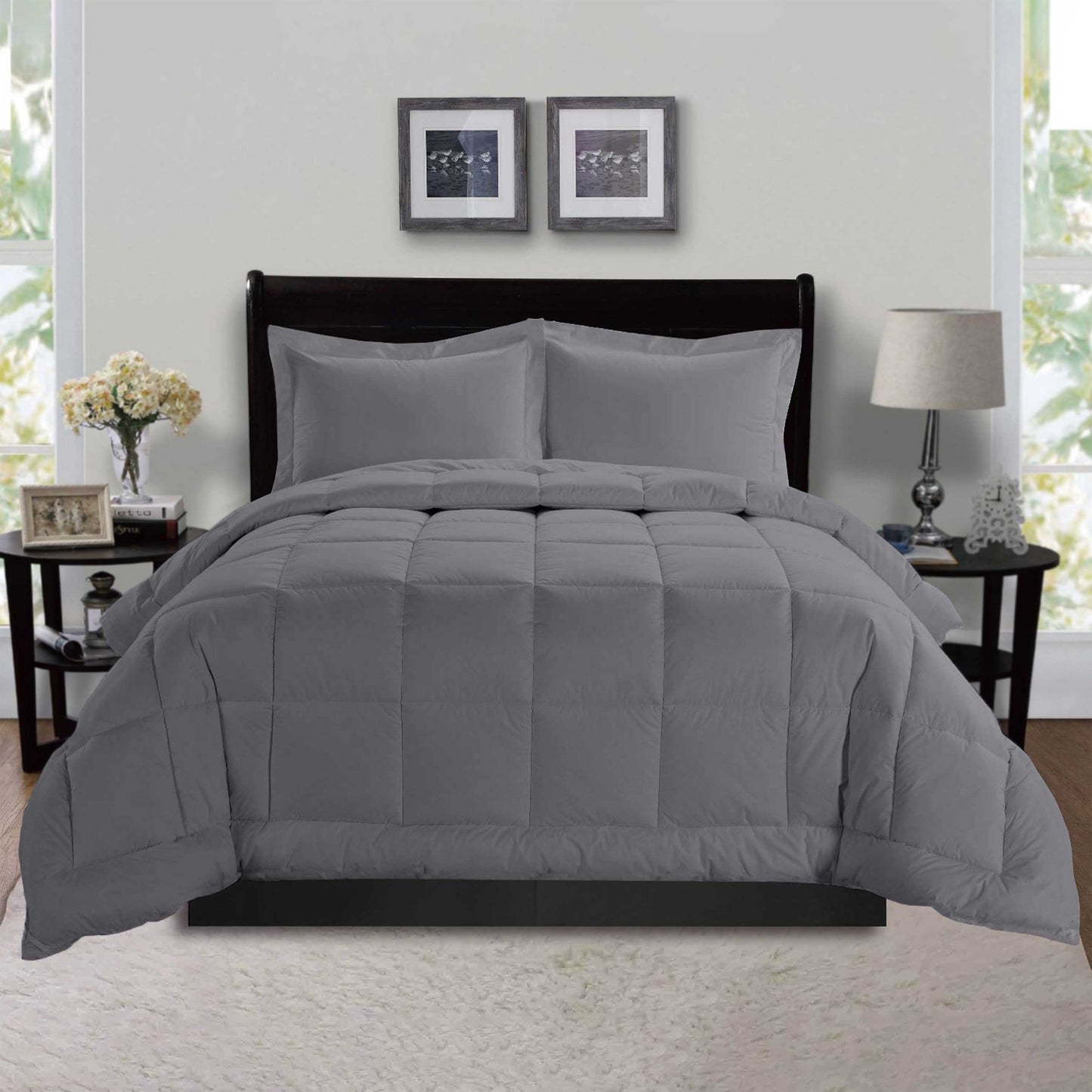Elegant Comfort 3-Piece Solid Box Stitched Comforter & Shams - Double-Filled Comforter