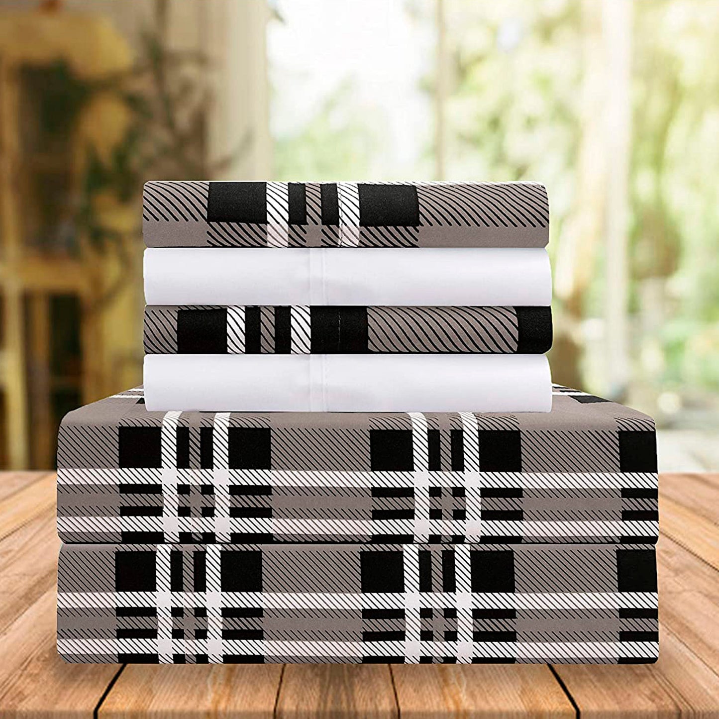 Elegant Comfort 6-Piece Plaid Pattern Bed Sheet Set - Soft as a Hotel Premium Quality