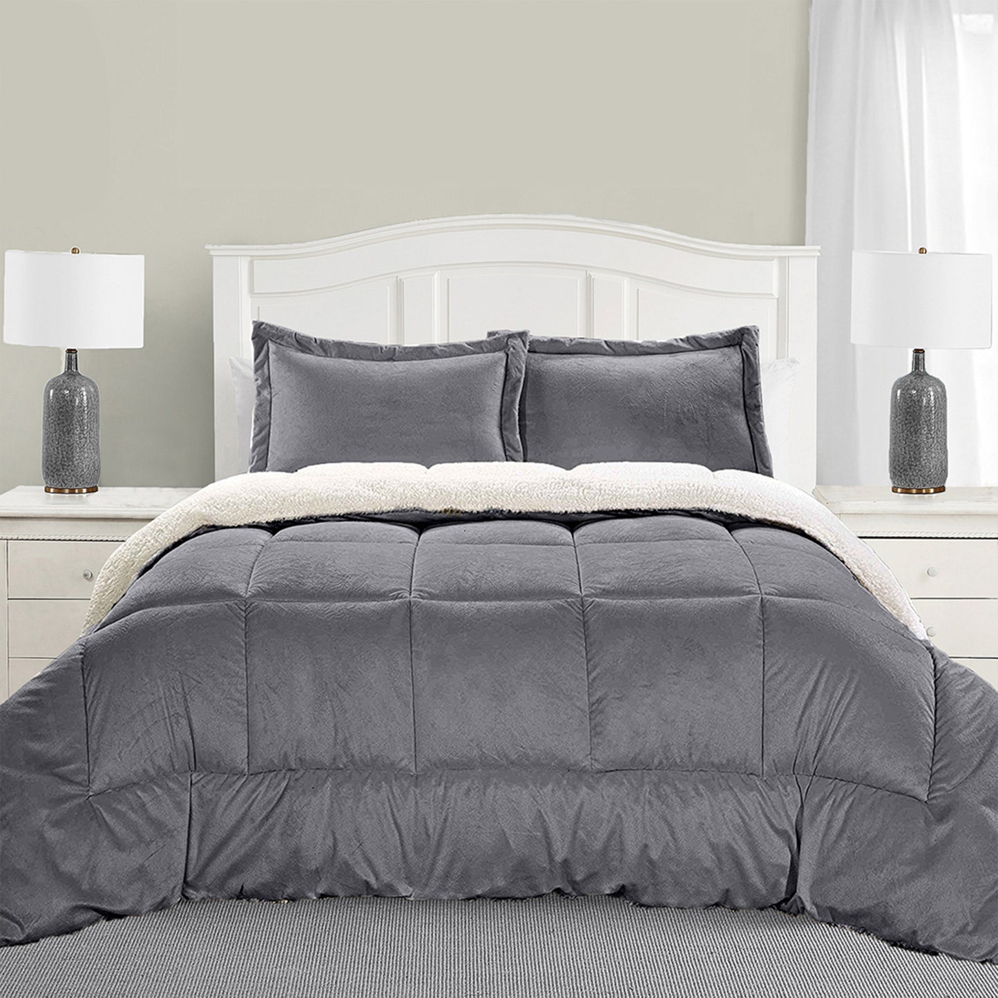 Elegant Comfort 3-Piece Micro-Suede Reversible Sherpa - Solid Color Design Comforter Set