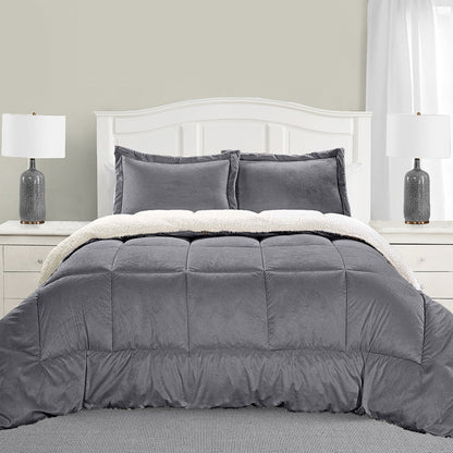 Elegant Comfort 3-Piece Micro-Suede Reversible Sherpa - Solid Color Design Comforter Set