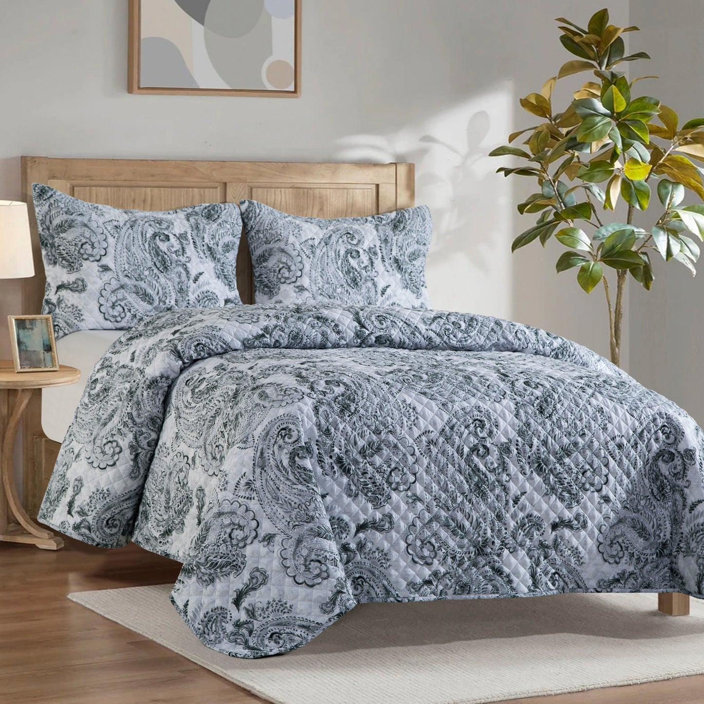 Elegant Comfort 3-Piece Paisley Quilted Reversible Bedspread Coverlet Set