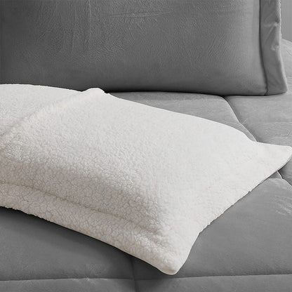 Elegant Comfort 3-Piece Micro-Suede Reversible Sherpa - Solid Color Design Comforter Set