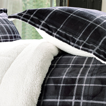 Elegant Comfort 3-Piece Plaid Micro-Suede Reversible Sherpa - Comforter Set