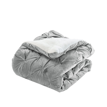 Elegant Comfort 3-Piece Pinch Pleated Micro-Suede Reversible Sherpa - Comforter Set