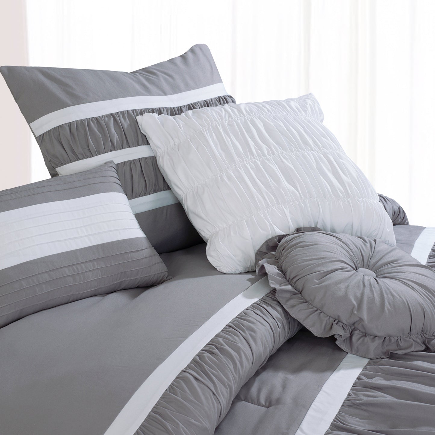 Elegant Comfort 12-Piece Isabella Pleated Ruched Ruffled Comforter Set, Includes 6-Piece Sheet Set with Double Sided Storage Pockets