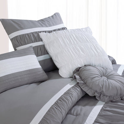 Elegant Comfort 12-Piece Isabella Pleated Ruched Ruffled Comforter Set, Includes 6-Piece Sheet Set with Double Sided Storage Pockets