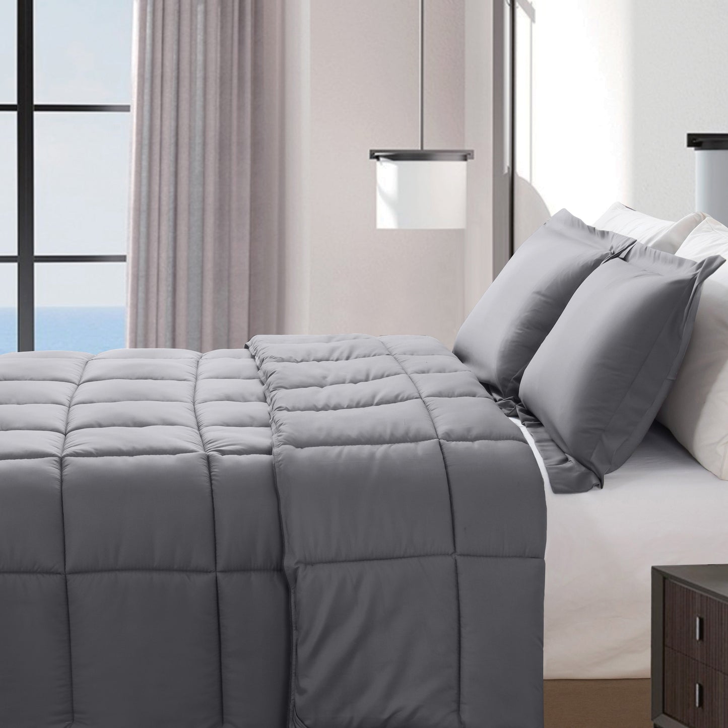 Elegant Comfort 3-Piece Box Stitched Comforter & Shams - Duvet Insert with 4 Corner Tabs