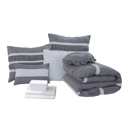 Elegant Comfort 12-Piece Isabella Pleated Ruched Ruffled Comforter Set, Includes 6-Piece Sheet Set with Double Sided Storage Pockets