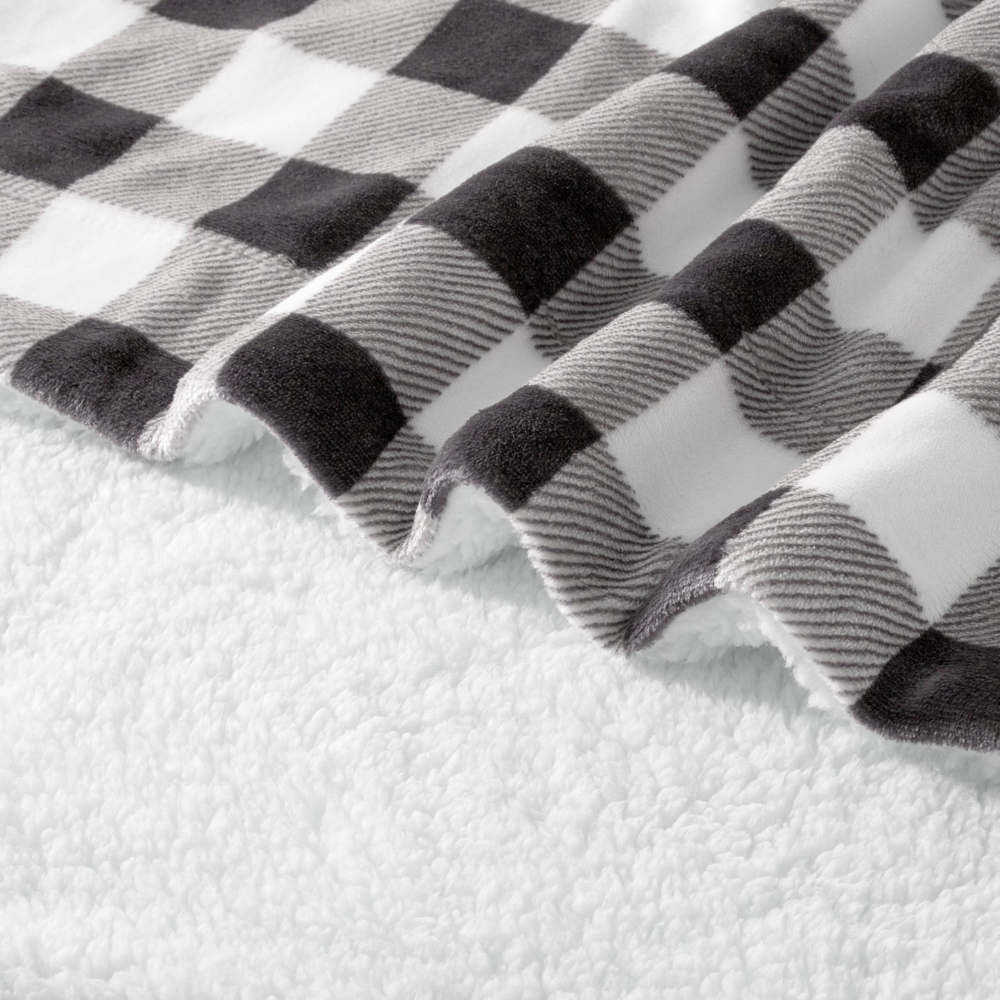 Elegant Comfort Buffalo Plaid Flannel Fleece Sherpa Throw Blanket