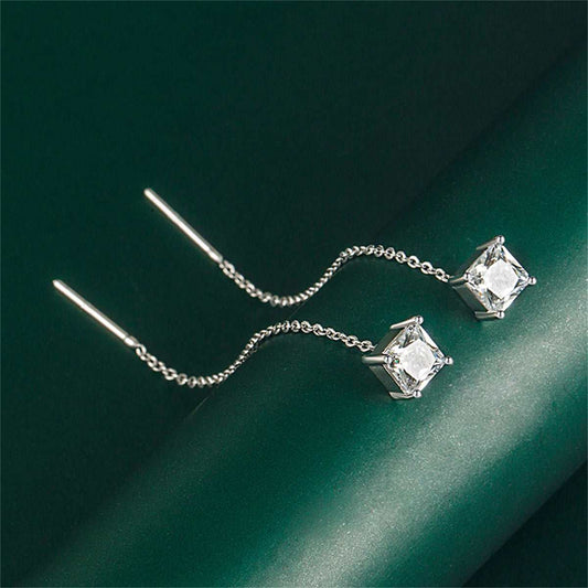Pink Crystal & Silvertone Cube Threader Earrings