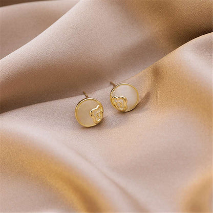 Cats Eye & Goldtone Floral Stud Earrings
