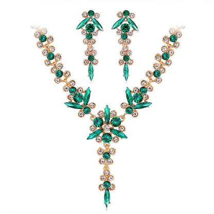 Green Crystal & Cubic Zirconia Lariat Necklace Set